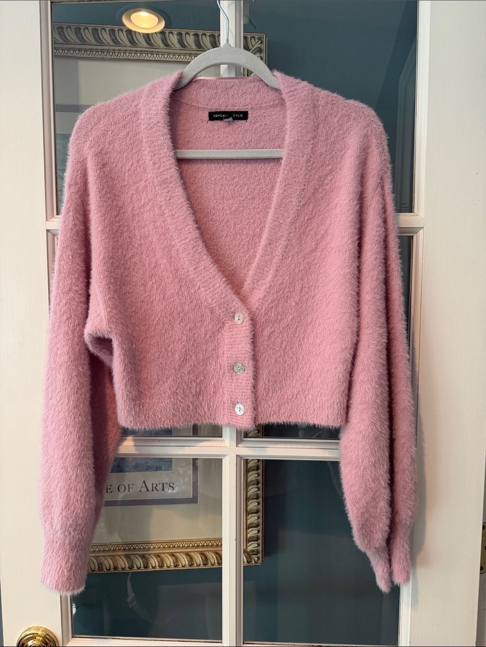 Kendall & Kylie Blush Pink Fuzzy V-Neck Cropped Cardigan